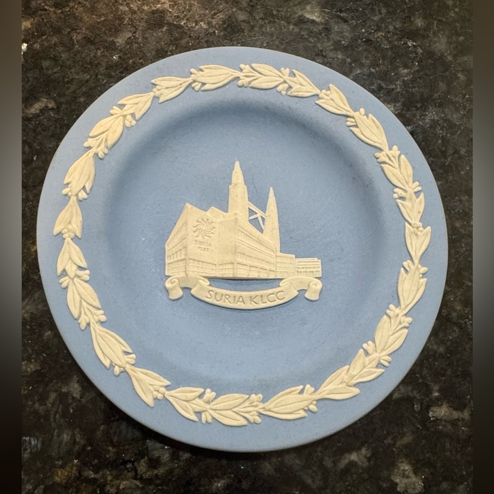 Wedgwood Blue Plate with Cream Laurel Design